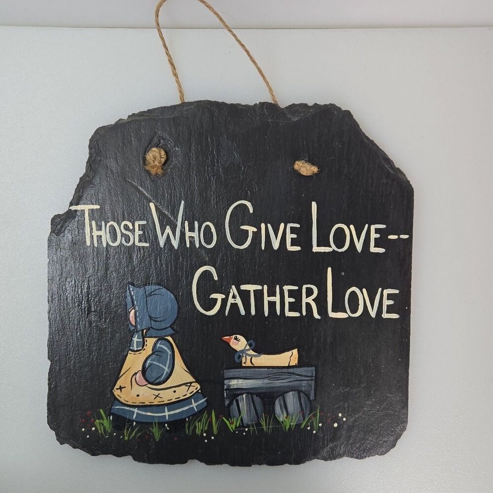 VTG Painted Slate Wall Hanging Goose Folk Art "Those Who Give Love Gather Love"